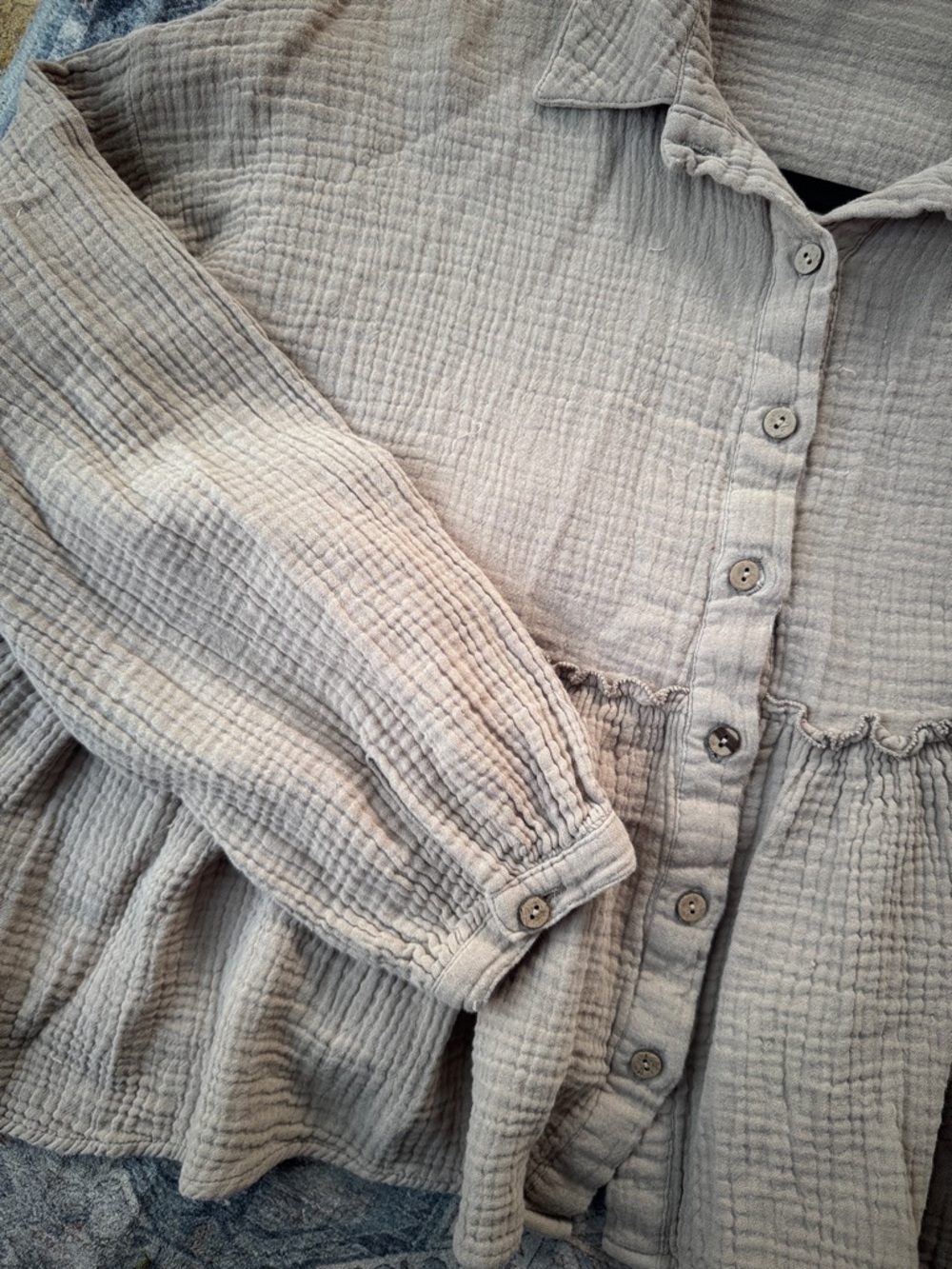 Altar’d State Gauze Cotton Peplum Babydoll Top Size S Button Front Taupe - Picture 7 of 7